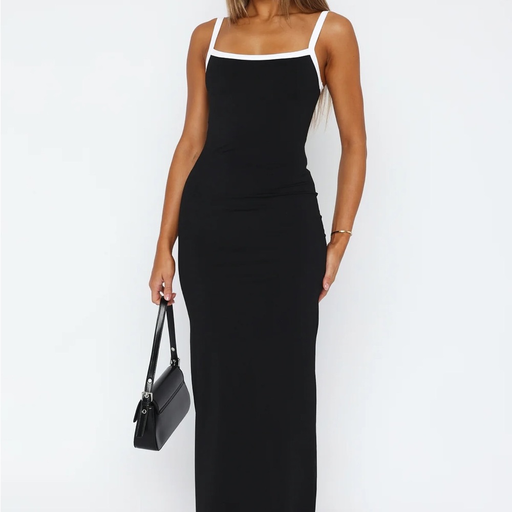 White Fox Boutique Black Maxi Dress with White Trim